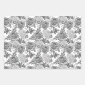 Zwart wit Floral Roos Verpakkingspapier Reeks 3 Inpakpapier Vel (Voorkant 3)
