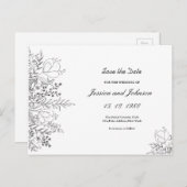 Zwart-wit Floral Save the Date Briefkaart (Voorkant / Achterkant)