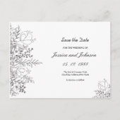 Zwart-wit Floral Save the Date Briefkaart (Voorkant)