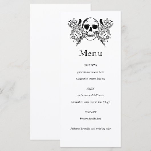 Zwart-wit Floral schedel tattoo menu (Voorkant / Achterkant)