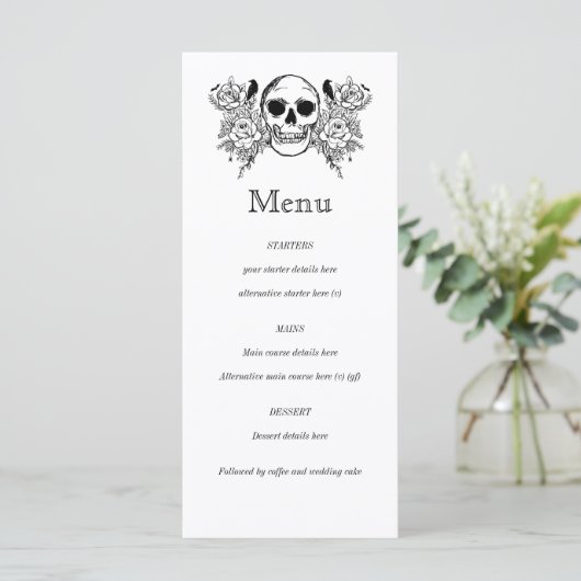 Zwart-wit Floral schedel tattoo menu (Staand voorkant)