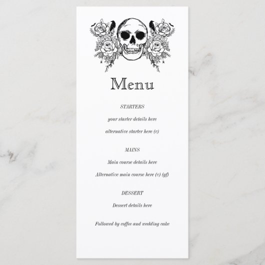 Zwart-wit Floral schedel tattoo menu (Voorkant)