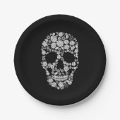 Zwart wit Floral Skull Halloween Paper Bord (Voorkant)