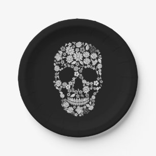 Zwart wit Floral Skull Halloween Paper Bord