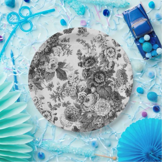 Zwart-wit Floral Toile No.3 Papieren Bord (Feest)