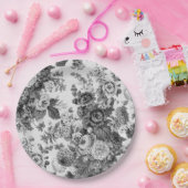 Zwart-wit Floral Toile No.3 Papieren Bord (Feest)
