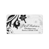 Zwart-wit Floral trouwadreslabel Etiket (Voorkant)