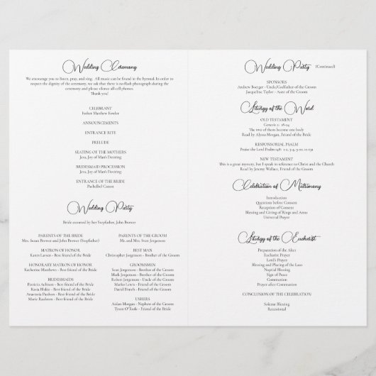 Zwart-wit Flourish Elegance huwelijksprogramma (Achterkant)