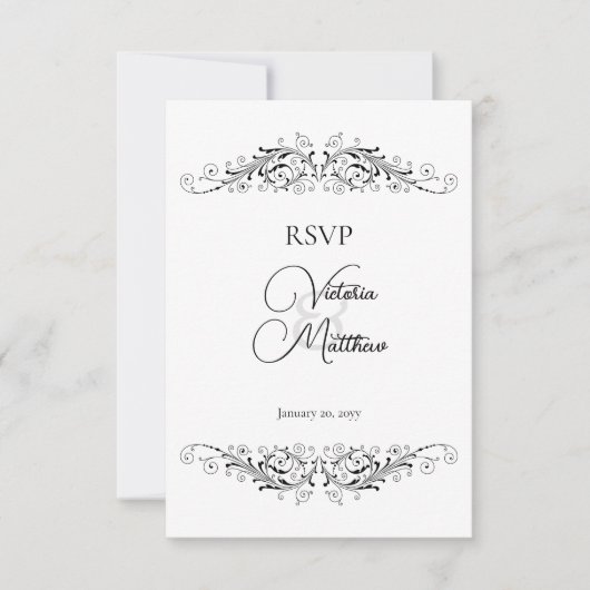 Zwart-wit Flourish Elegance RSVP (Voorkant)