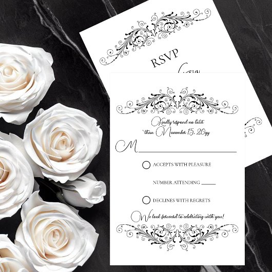 Zwart-wit Flourish Elegance RSVP