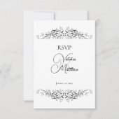 Zwart-wit Flourish Elegance RSVP Kaartje (Voorkant)