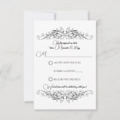 Zwart-wit Flourish Elegance RSVP Kaartje (Achterkant)