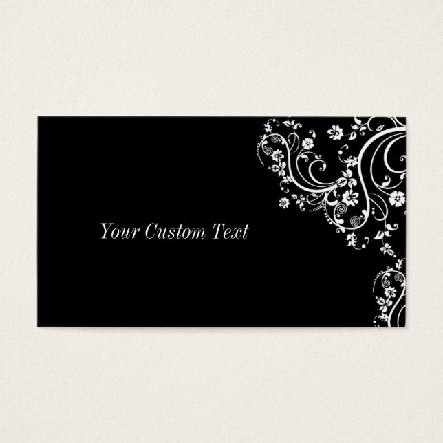 Zwart-wit Flower Scroll Visitekaartjes (Voorkant)