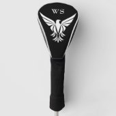 Zwart-wit Flying Bald Eagle Monogram Initiaal Golfheadcover (Voorkant)