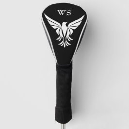 Zwart-wit Flying Bald Eagle Monogram Initiaal Golfheadcover