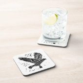 Zwart-wit Flying Raven Lino Cut Bier Onderzetter (Rechterzijde)