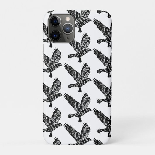 Zwart-wit Flying Raven Lino Cut Case-Mate iPhone Case (Achterkant)