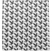 Zwart-wit Flying Raven Lino Cut Douchegordijn (Voorkant)