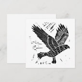 Zwart-wit Flying Raven Lino Cut Feestdagenkaart (Voorkant / Achterkant)