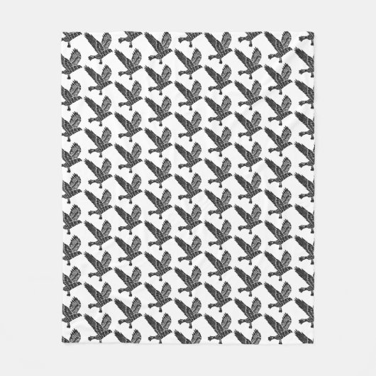 Zwart-wit Flying Raven Lino Cut Fleece Deken (Voorkant)