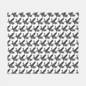 Zwart-wit Flying Raven Lino Cut Fleece Deken (Voorkant (Horizontaal))
