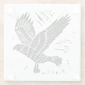 Zwart-wit Flying Raven Lino Cut Glazen Onderzetter (Achterkant)