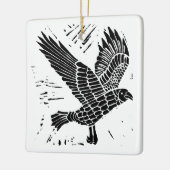 Zwart-wit Flying Raven Lino Cut Keramisch Ornament (Links)
