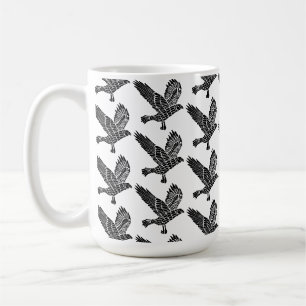 Zwart-wit Flying Raven Lino Cut Koffiemok