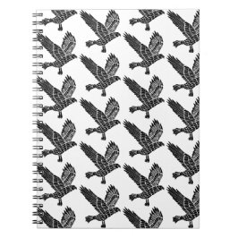 Zwart-wit Flying Raven Lino Cut Notitieboek