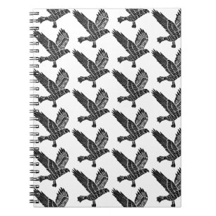 Zwart-wit Flying Raven Lino Cut Notitieboek