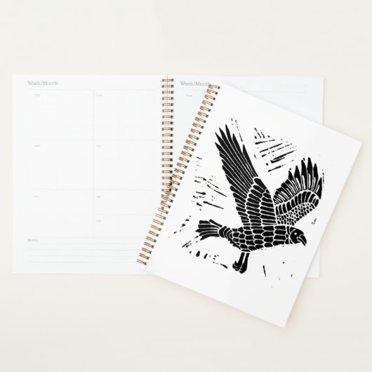 Zwart-wit Flying Raven Lino Cut Planner (Display)