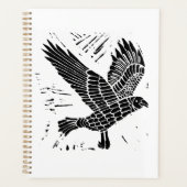 Zwart-wit Flying Raven Lino Cut Planner (Voorkant)