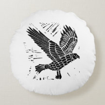 Zwart-wit Flying Raven Lino Cut
