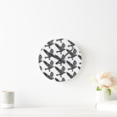 Zwart-wit Flying Raven Lino Cut Ronde Klok (Huis)