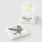 Zwart-wit Flying Raven Lino Cut Stenen Onderzetter (Zijkant)