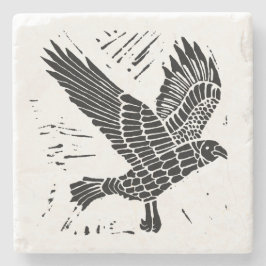 Zwart-wit Flying Raven Lino Cut Stenen Onderzetter