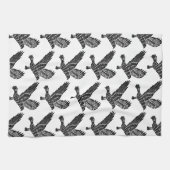 Zwart-wit Flying Raven Lino Cut Theedoek (Horizontaal)
