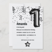 Zwart-wit Folie Balloon 1e Verjaardag Kaart (Voorkant)