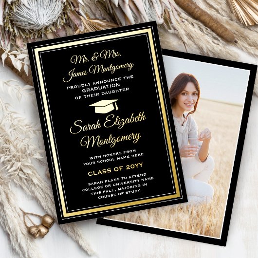 Zwart, Wit & Folie Foto Afstuderen Aankondiging