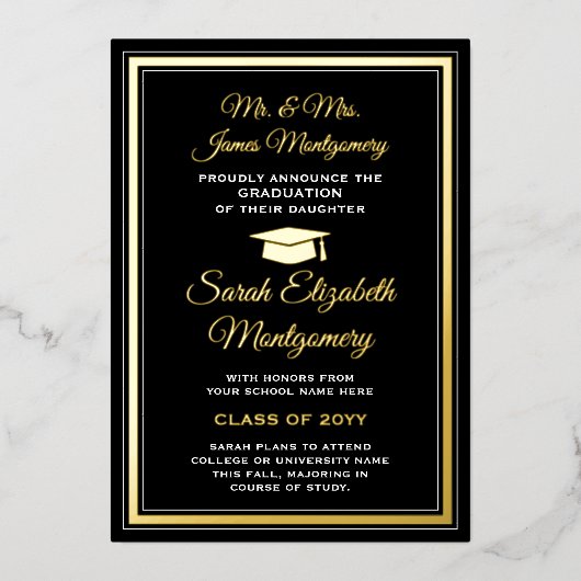 Zwart, Wit & Folie Foto Afstuderen Aankondiging (Voorkant)