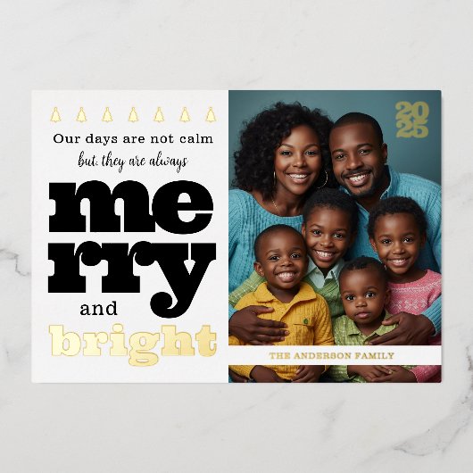 Zwart-wit Folie Funny Merry and Bright Folie Uitnodiging (Voorkant)