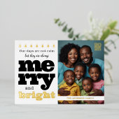 Zwart-wit Folie Funny Merry and Bright Folie Uitnodiging (Staand Voorkant)