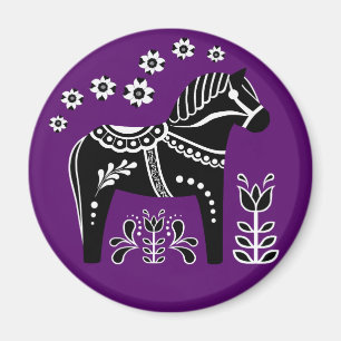 Zwart/wit Folk Dala paard/Folk Friesian Magneet