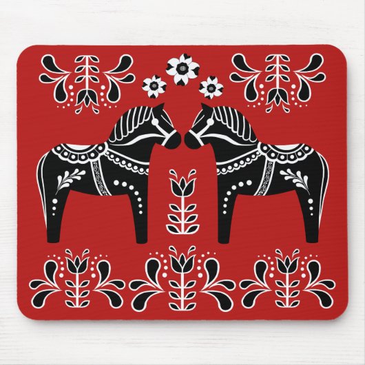 Zwart/wit Folk Dala paard/Folk Friesian Muismat (Voorkant)