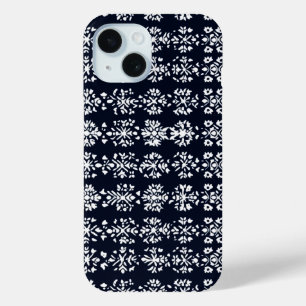 Zwart-wit folk patroon iPhone 15 case