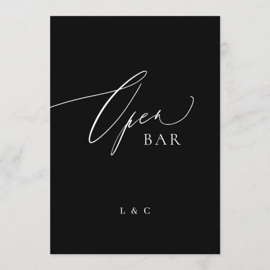 Zwart Wit Formal 5 x 7 Wedding OPEN Bar Sign (Voorkant)