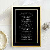 Zwart-wit Formeel Goud Lijsten Bruiloft Folie Uitnodiging