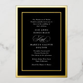 Zwart-wit Formeel Goud Lijsten Bruiloft Folie Uitnodiging (Voorkant)