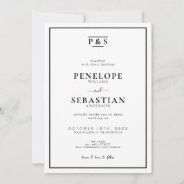 Zwart-wit Formeel Monogram Alles in een bruiloft Kaart