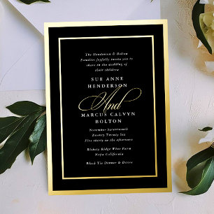 Zwart & Wit Formele Calligrafie Trouw Goud Folie Uitnodiging